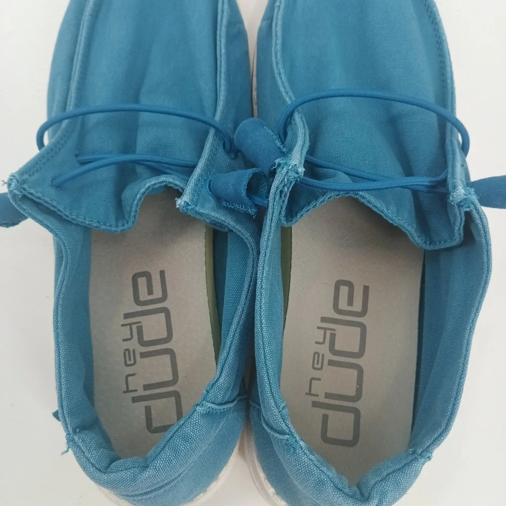 Hey Dude Wendy Azure Caribbean Blue Canvas Slip On Loafers Shoes Womens‎ Size 7